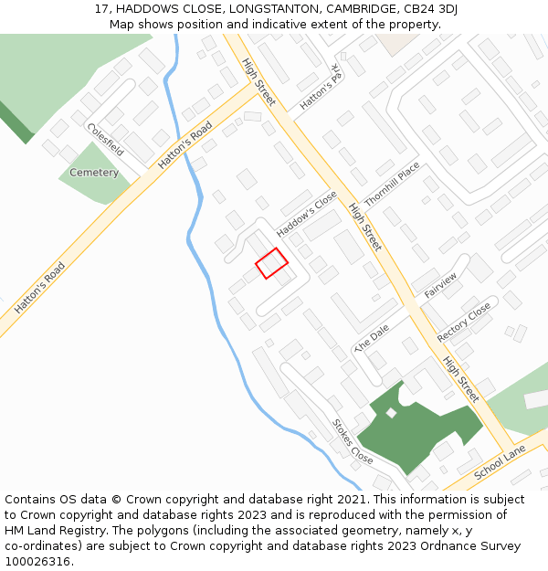 17, HADDOWS CLOSE, LONGSTANTON, CAMBRIDGE, CB24 3DJ: Location map and indicative extent of plot