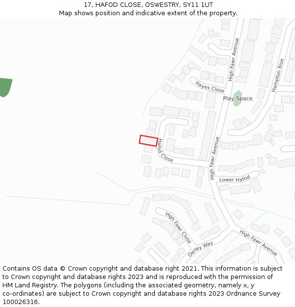17, HAFOD CLOSE, OSWESTRY, SY11 1UT: Location map and indicative extent of plot