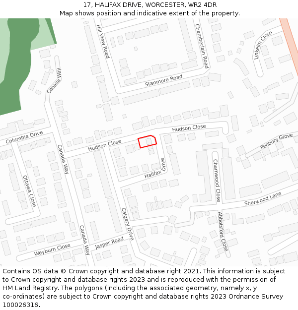 17, HALIFAX DRIVE, WORCESTER, WR2 4DR: Location map and indicative extent of plot