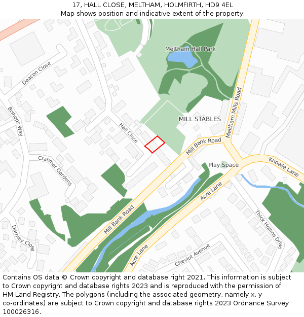17, HALL CLOSE, MELTHAM, HOLMFIRTH, HD9 4EL: Location map and indicative extent of plot