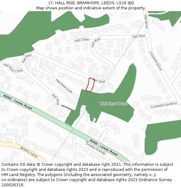17, HALL RISE, BRAMHOPE, LEEDS, LS16 9JG: Location map and indicative extent of plot