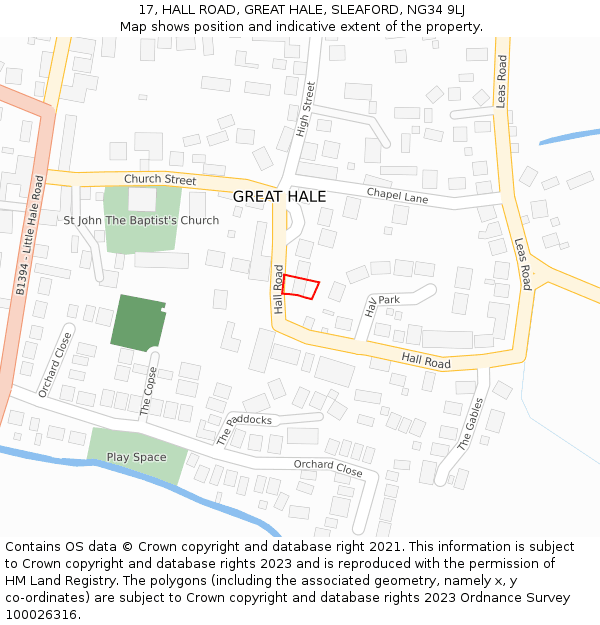 17, HALL ROAD, GREAT HALE, SLEAFORD, NG34 9LJ: Location map and indicative extent of plot