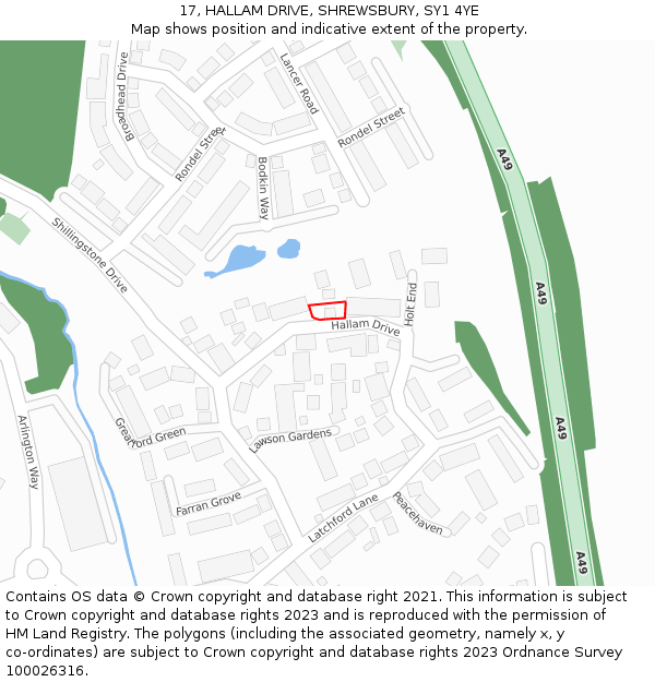 17, HALLAM DRIVE, SHREWSBURY, SY1 4YE: Location map and indicative extent of plot