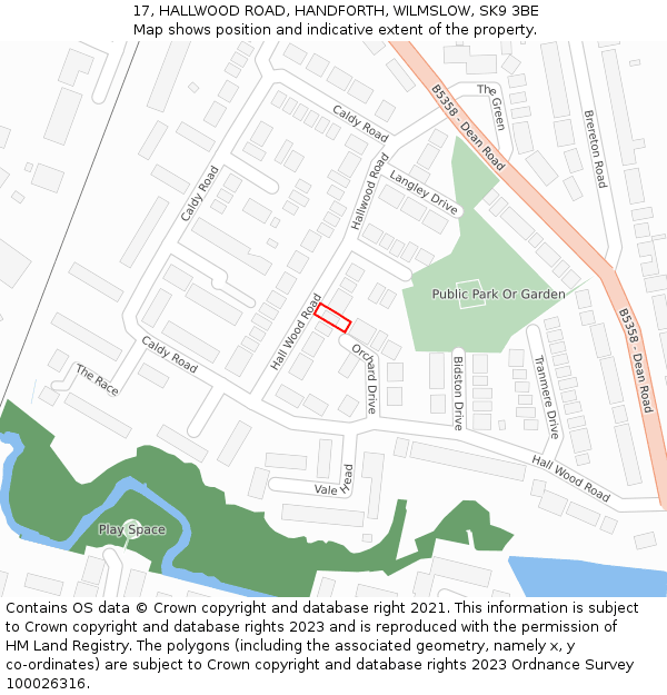 17, HALLWOOD ROAD, HANDFORTH, WILMSLOW, SK9 3BE: Location map and indicative extent of plot