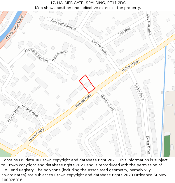 17, HALMER GATE, SPALDING, PE11 2DS: Location map and indicative extent of plot