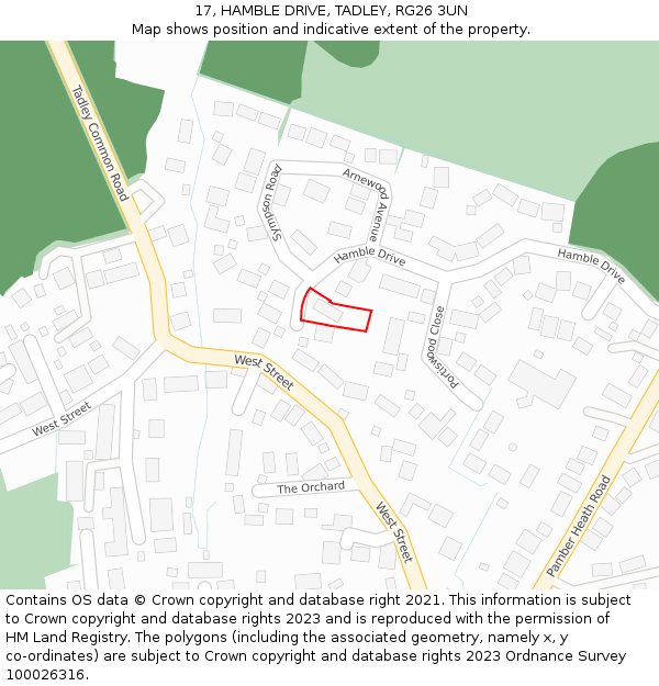 17, HAMBLE DRIVE, TADLEY, RG26 3UN: Location map and indicative extent of plot