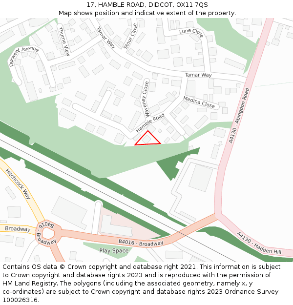 17, HAMBLE ROAD, DIDCOT, OX11 7QS: Location map and indicative extent of plot