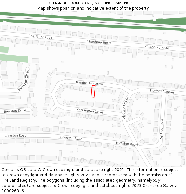 17, HAMBLEDON DRIVE, NOTTINGHAM, NG8 1LG: Location map and indicative extent of plot