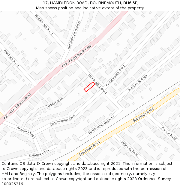 17, HAMBLEDON ROAD, BOURNEMOUTH, BH6 5PJ: Location map and indicative extent of plot