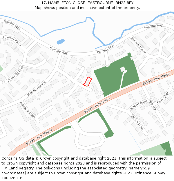 17, HAMBLETON CLOSE, EASTBOURNE, BN23 8EY: Location map and indicative extent of plot