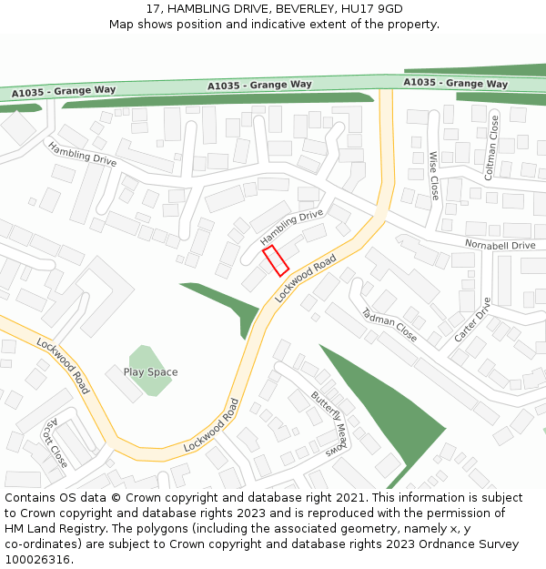 17, HAMBLING DRIVE, BEVERLEY, HU17 9GD: Location map and indicative extent of plot