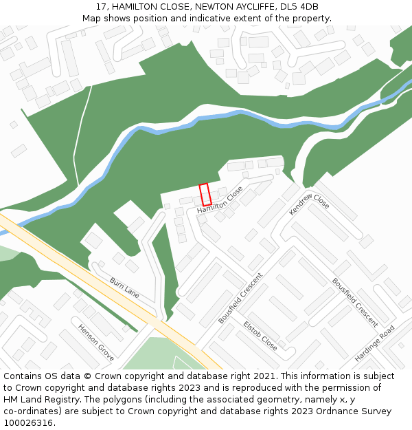 17, HAMILTON CLOSE, NEWTON AYCLIFFE, DL5 4DB: Location map and indicative extent of plot