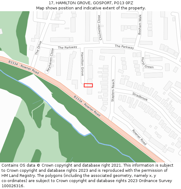 17, HAMILTON GROVE, GOSPORT, PO13 0PZ: Location map and indicative extent of plot