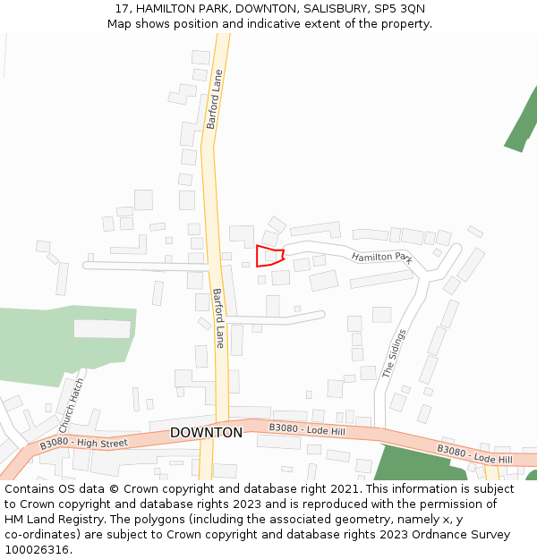 17, HAMILTON PARK, DOWNTON, SALISBURY, SP5 3QN: Location map and indicative extent of plot