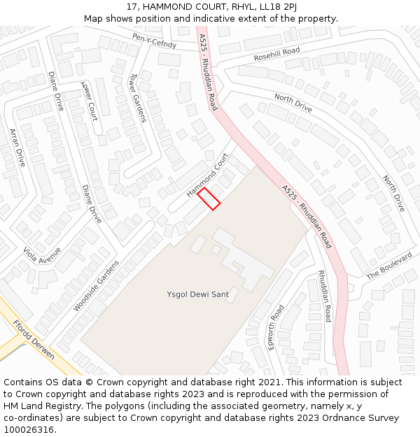 17, HAMMOND COURT, RHYL, LL18 2PJ: Location map and indicative extent of plot