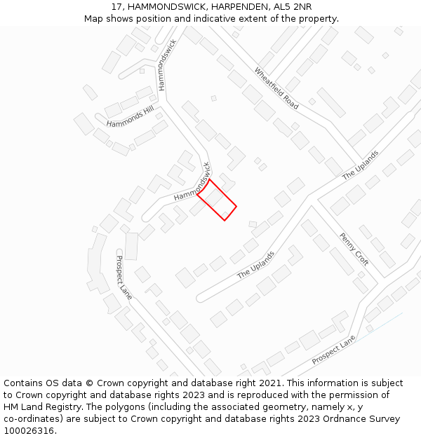 17, HAMMONDSWICK, HARPENDEN, AL5 2NR: Location map and indicative extent of plot