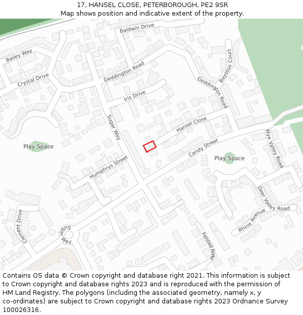 17, HANSEL CLOSE, PETERBOROUGH, PE2 9SR: Location map and indicative extent of plot