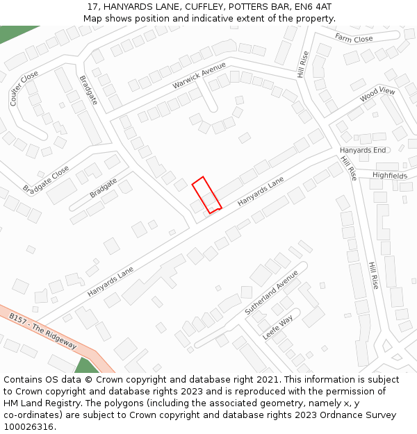 17, HANYARDS LANE, CUFFLEY, POTTERS BAR, EN6 4AT: Location map and indicative extent of plot