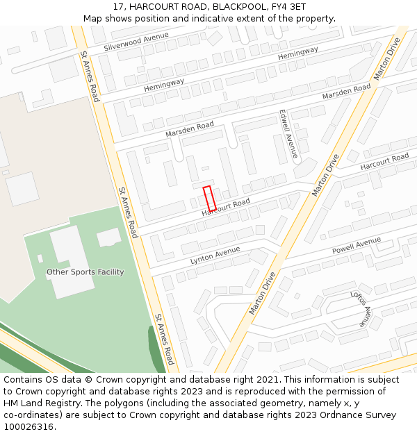 17, HARCOURT ROAD, BLACKPOOL, FY4 3ET: Location map and indicative extent of plot