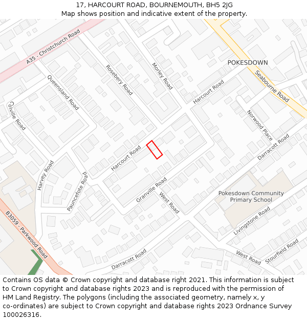 17, HARCOURT ROAD, BOURNEMOUTH, BH5 2JG: Location map and indicative extent of plot