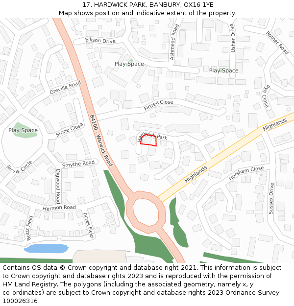 17, HARDWICK PARK, BANBURY, OX16 1YE: Location map and indicative extent of plot