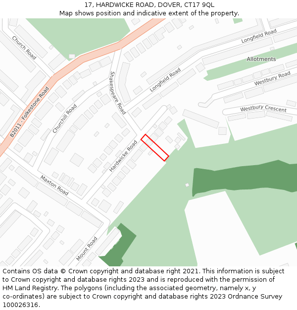 17, HARDWICKE ROAD, DOVER, CT17 9QL: Location map and indicative extent of plot