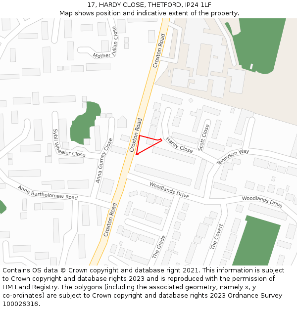 17, HARDY CLOSE, THETFORD, IP24 1LF: Location map and indicative extent of plot