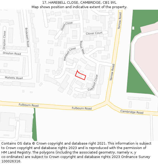 17, HAREBELL CLOSE, CAMBRIDGE, CB1 9YL: Location map and indicative extent of plot