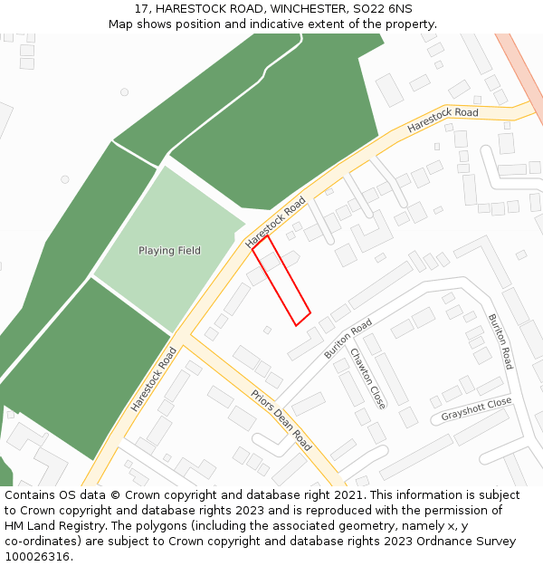 17, HARESTOCK ROAD, WINCHESTER, SO22 6NS: Location map and indicative extent of plot