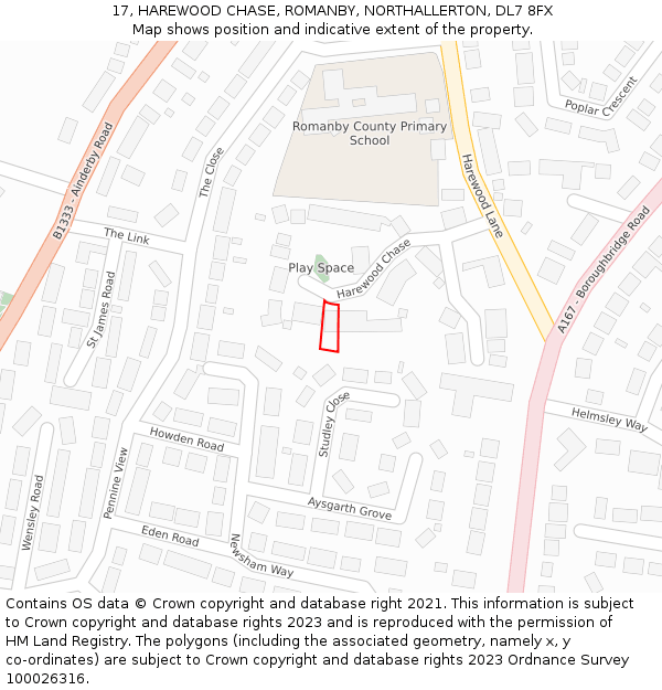 17, HAREWOOD CHASE, ROMANBY, NORTHALLERTON, DL7 8FX: Location map and indicative extent of plot