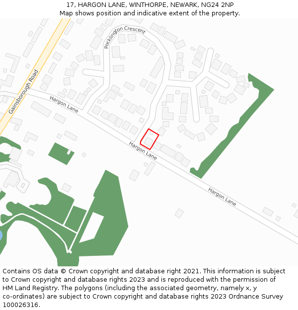 17, HARGON LANE, WINTHORPE, NEWARK, NG24 2NP: Location map and indicative extent of plot