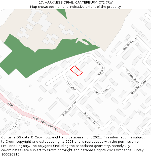 17, HARKNESS DRIVE, CANTERBURY, CT2 7RW: Location map and indicative extent of plot