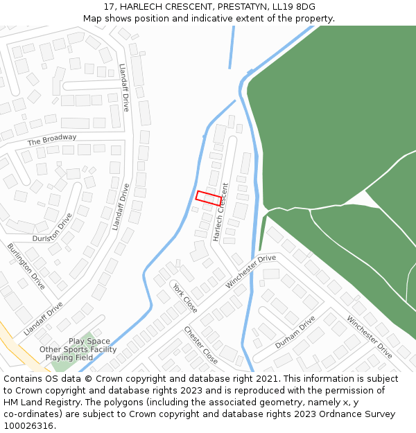 17, HARLECH CRESCENT, PRESTATYN, LL19 8DG: Location map and indicative extent of plot