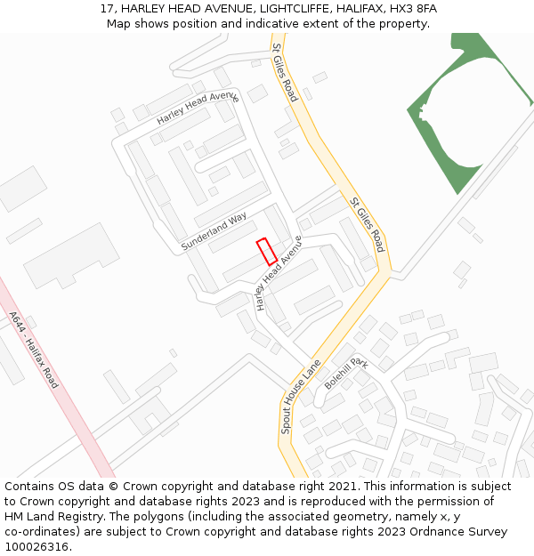 17, HARLEY HEAD AVENUE, LIGHTCLIFFE, HALIFAX, HX3 8FA: Location map and indicative extent of plot