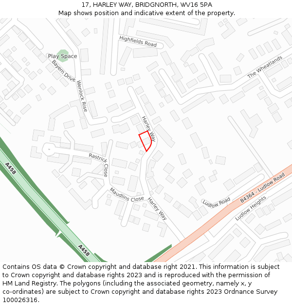 17, HARLEY WAY, BRIDGNORTH, WV16 5PA: Location map and indicative extent of plot