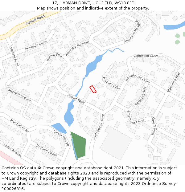 17, HARMAN DRIVE, LICHFIELD, WS13 8FF: Location map and indicative extent of plot