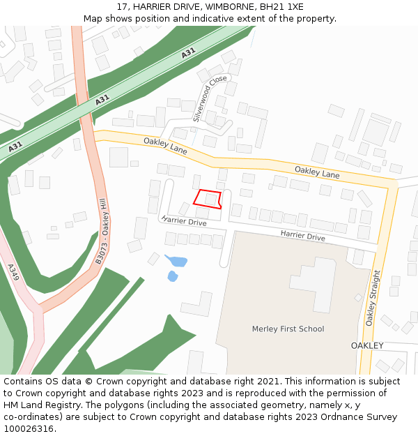 17, HARRIER DRIVE, WIMBORNE, BH21 1XE: Location map and indicative extent of plot
