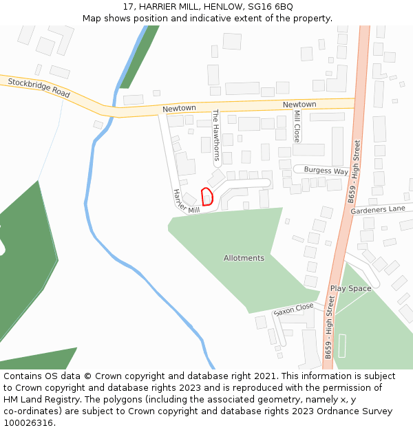 17, HARRIER MILL, HENLOW, SG16 6BQ: Location map and indicative extent of plot