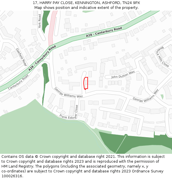 17, HARRY PAY CLOSE, KENNINGTON, ASHFORD, TN24 9PX: Location map and indicative extent of plot