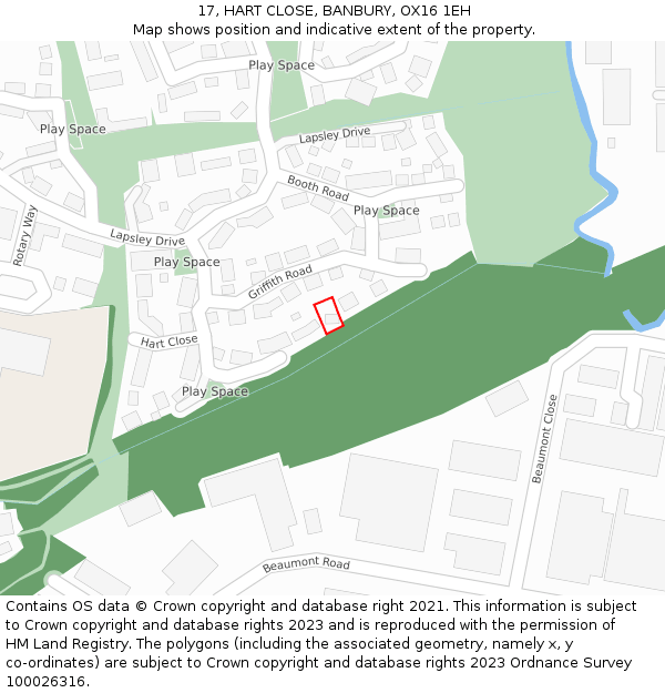 17, HART CLOSE, BANBURY, OX16 1EH: Location map and indicative extent of plot