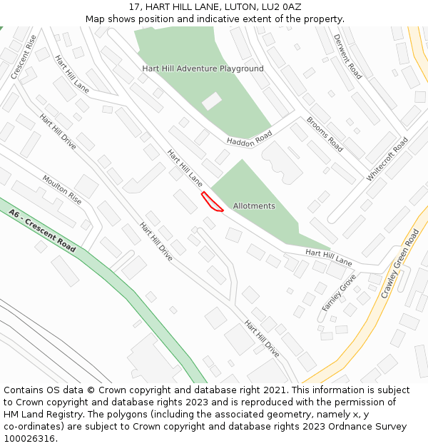 17, HART HILL LANE, LUTON, LU2 0AZ: Location map and indicative extent of plot