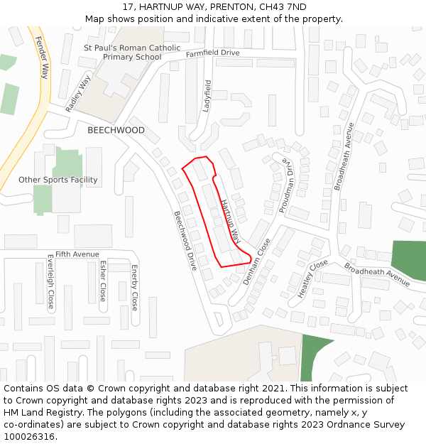 17, HARTNUP WAY, PRENTON, CH43 7ND: Location map and indicative extent of plot