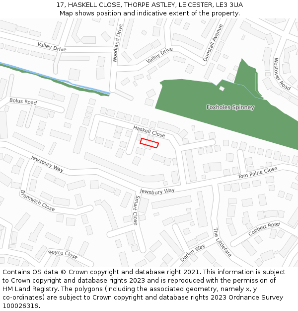 17, HASKELL CLOSE, THORPE ASTLEY, LEICESTER, LE3 3UA: Location map and indicative extent of plot