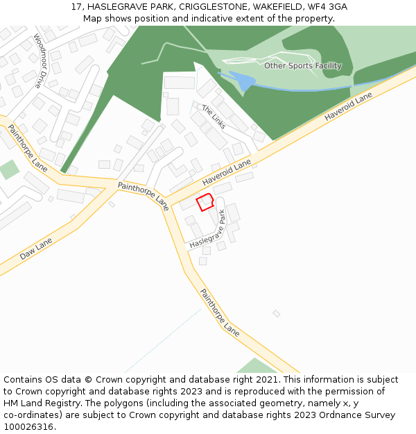 17, HASLEGRAVE PARK, CRIGGLESTONE, WAKEFIELD, WF4 3GA: Location map and indicative extent of plot