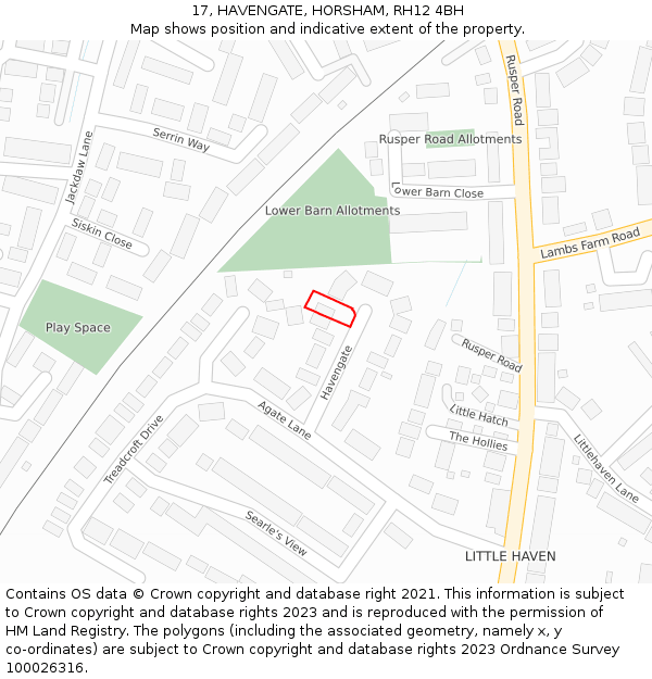 17, HAVENGATE, HORSHAM, RH12 4BH: Location map and indicative extent of plot