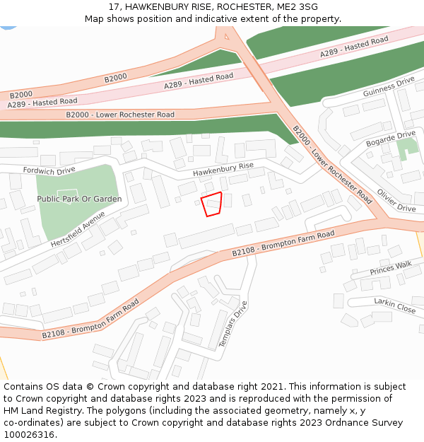 17, HAWKENBURY RISE, ROCHESTER, ME2 3SG: Location map and indicative extent of plot