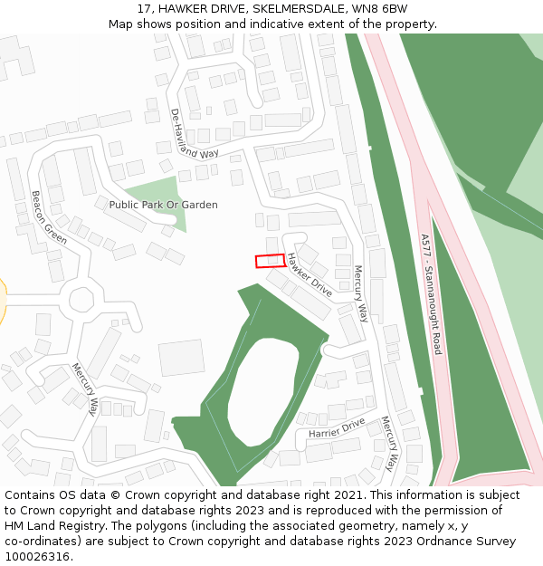 17, HAWKER DRIVE, SKELMERSDALE, WN8 6BW: Location map and indicative extent of plot