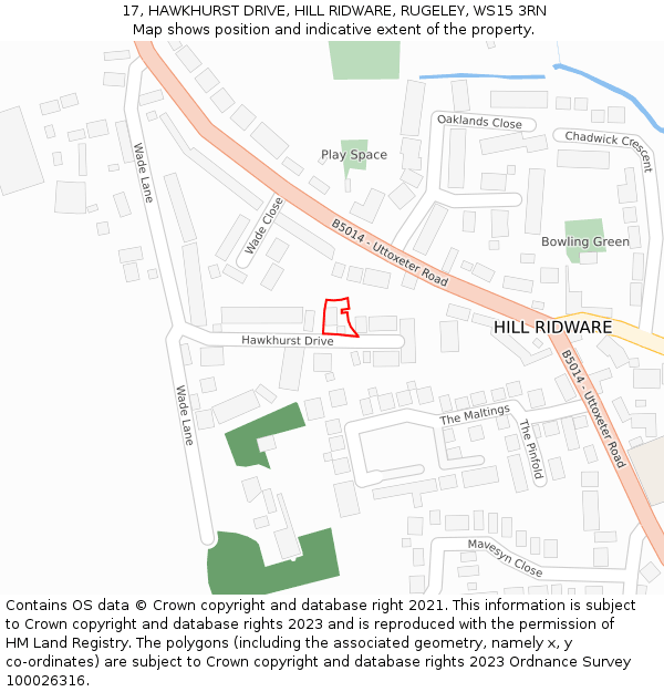 17, HAWKHURST DRIVE, HILL RIDWARE, RUGELEY, WS15 3RN: Location map and indicative extent of plot