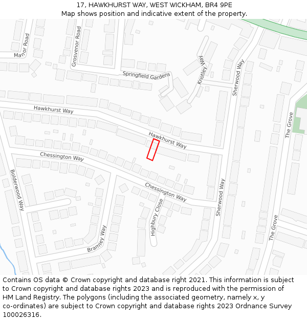 17, HAWKHURST WAY, WEST WICKHAM, BR4 9PE: Location map and indicative extent of plot
