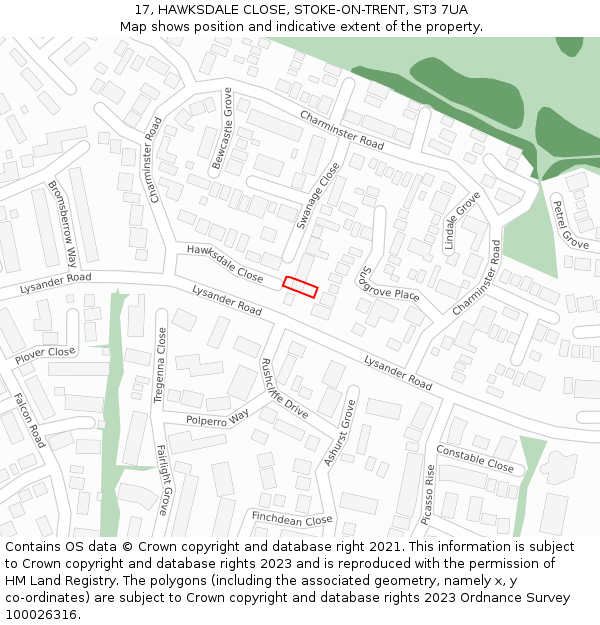 17, HAWKSDALE CLOSE, STOKE-ON-TRENT, ST3 7UA: Location map and indicative extent of plot